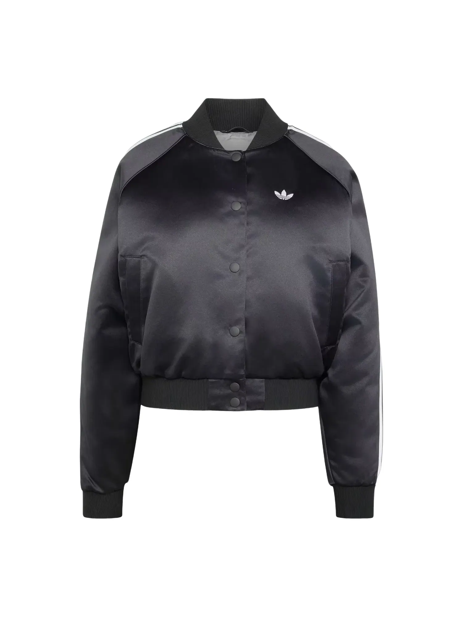 Женская куртка-бомбер из атласа с длинным рукавом Satin Bomber Jacket Adidas — изображение 1 из 3, черный
