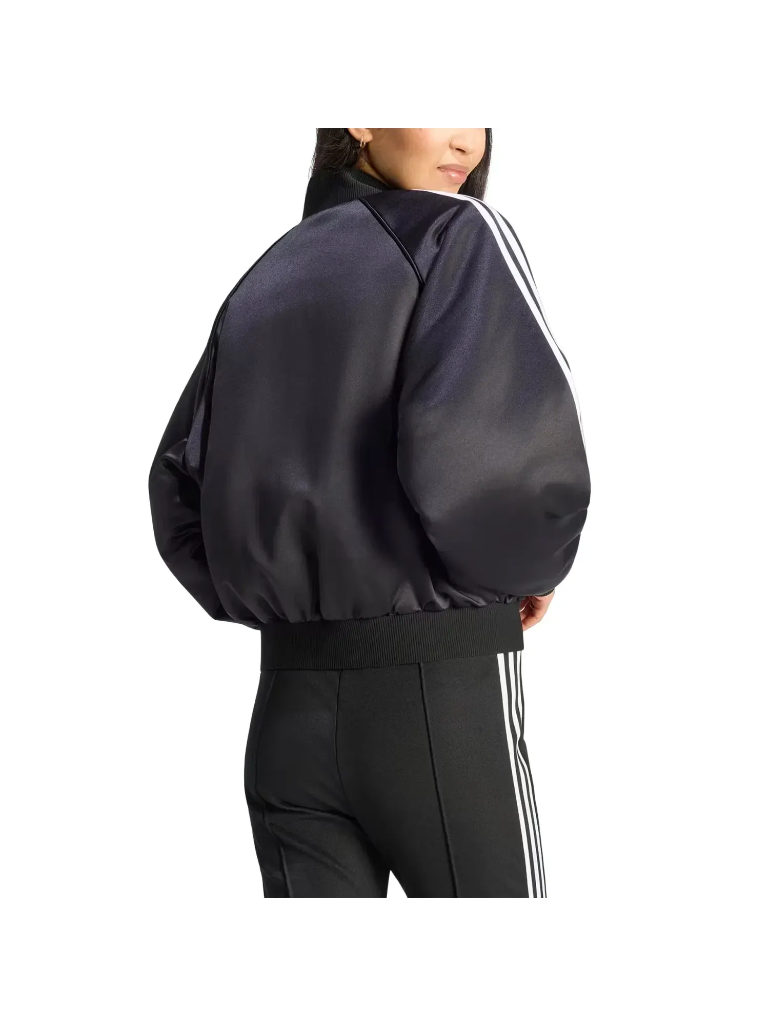 Женская куртка-бомбер из атласа с длинным рукавом Satin Bomber Jacket Adidas — изображение 3 из 3, черный