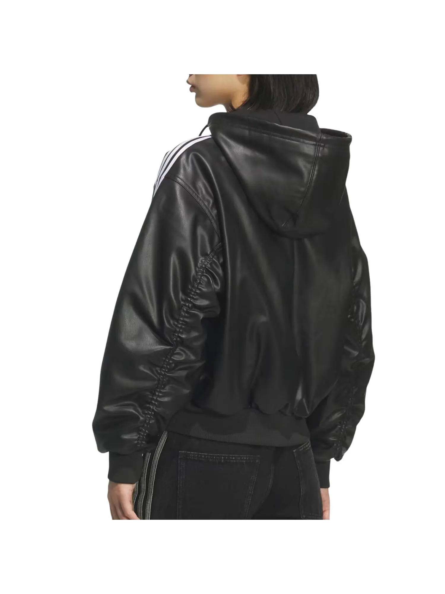(WMNS) Кожаная куртка Adidas Double Leather Jacket, азиатский размер — изображение 3 из 3, черный