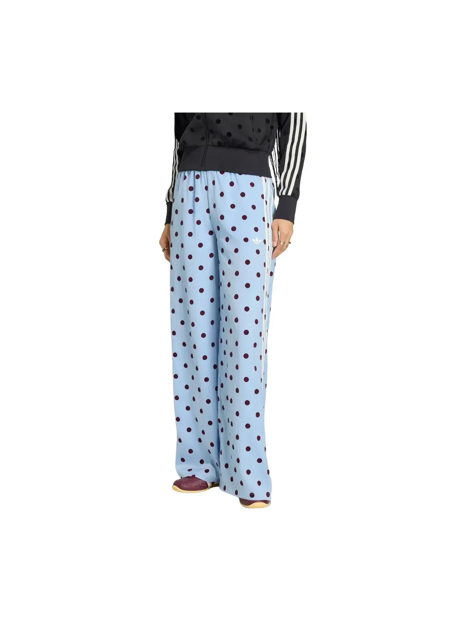 Брюки Adidas из атласа в горошек с широкими штанинами — изображение 2 из 3, синий