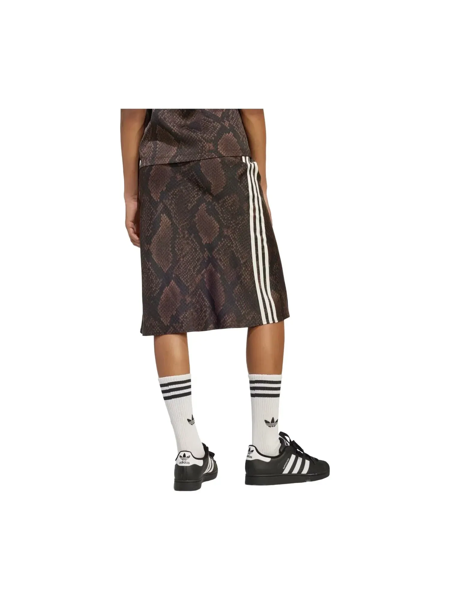 Женская юбка-миди с принтом Adidas Snake Print Satin Skirt — изображение 3 из 3, коричневый