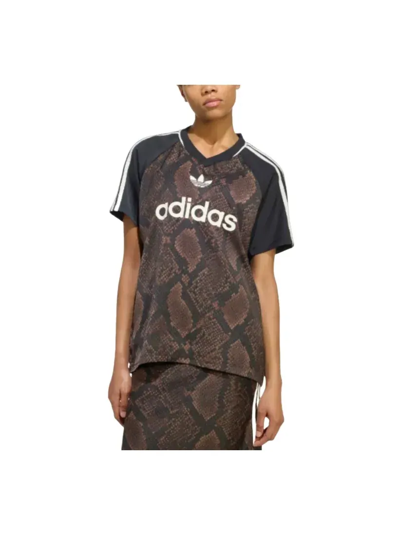 Женская футболка с принтом Snake Print Satin Jersey Adidas — изображение 1 из 2, коричневый