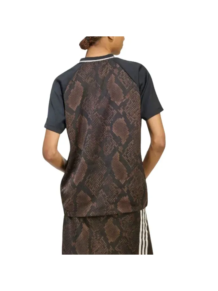 Женская футболка с принтом Snake Print Satin Jersey Adidas — изображение 2 из 2, коричневый