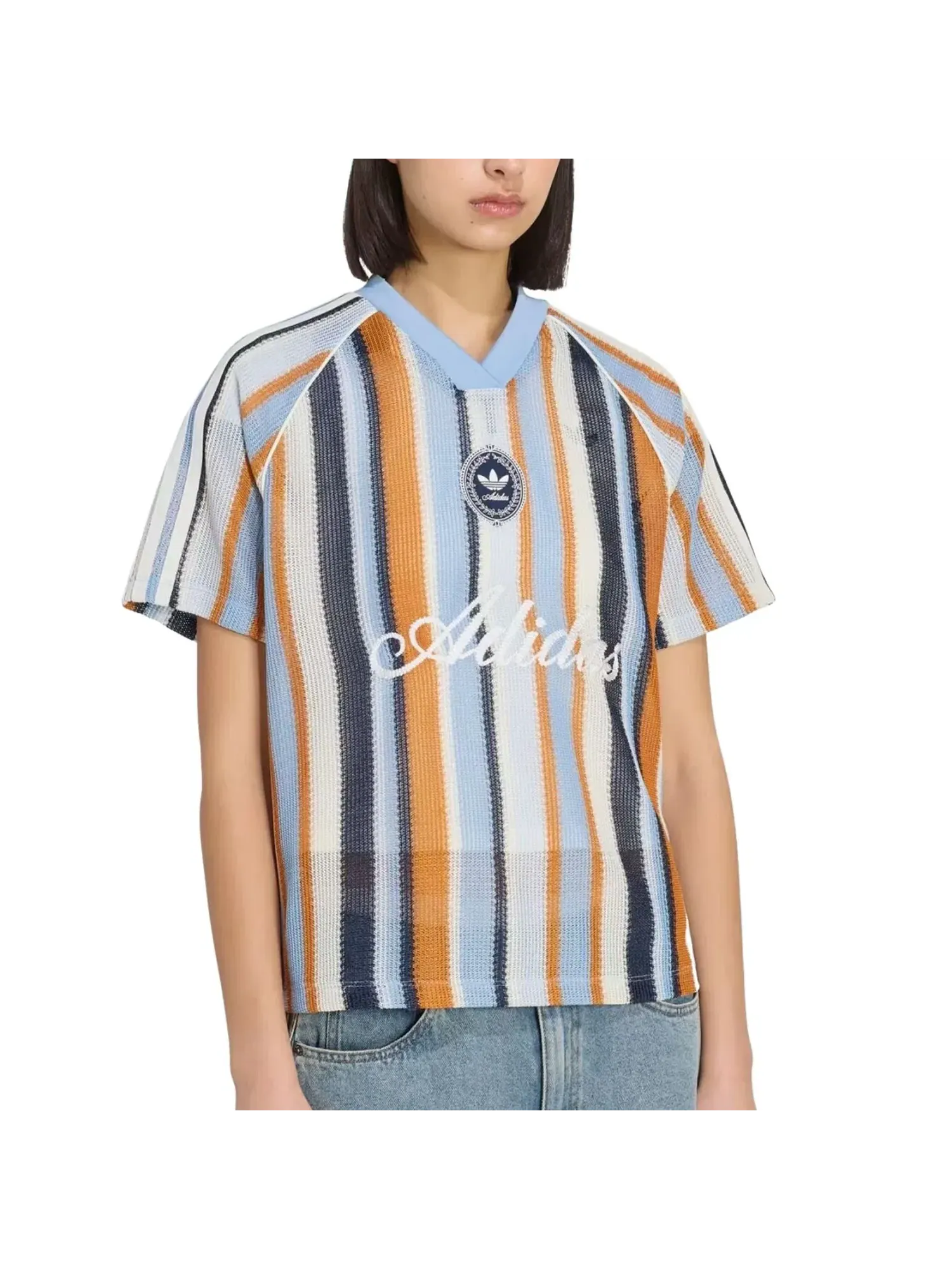 Женский футбольный джерси с длинным рукавом Adidas Summer Glow Knitted Oversized Jersey — изображение 2 из 4, синий