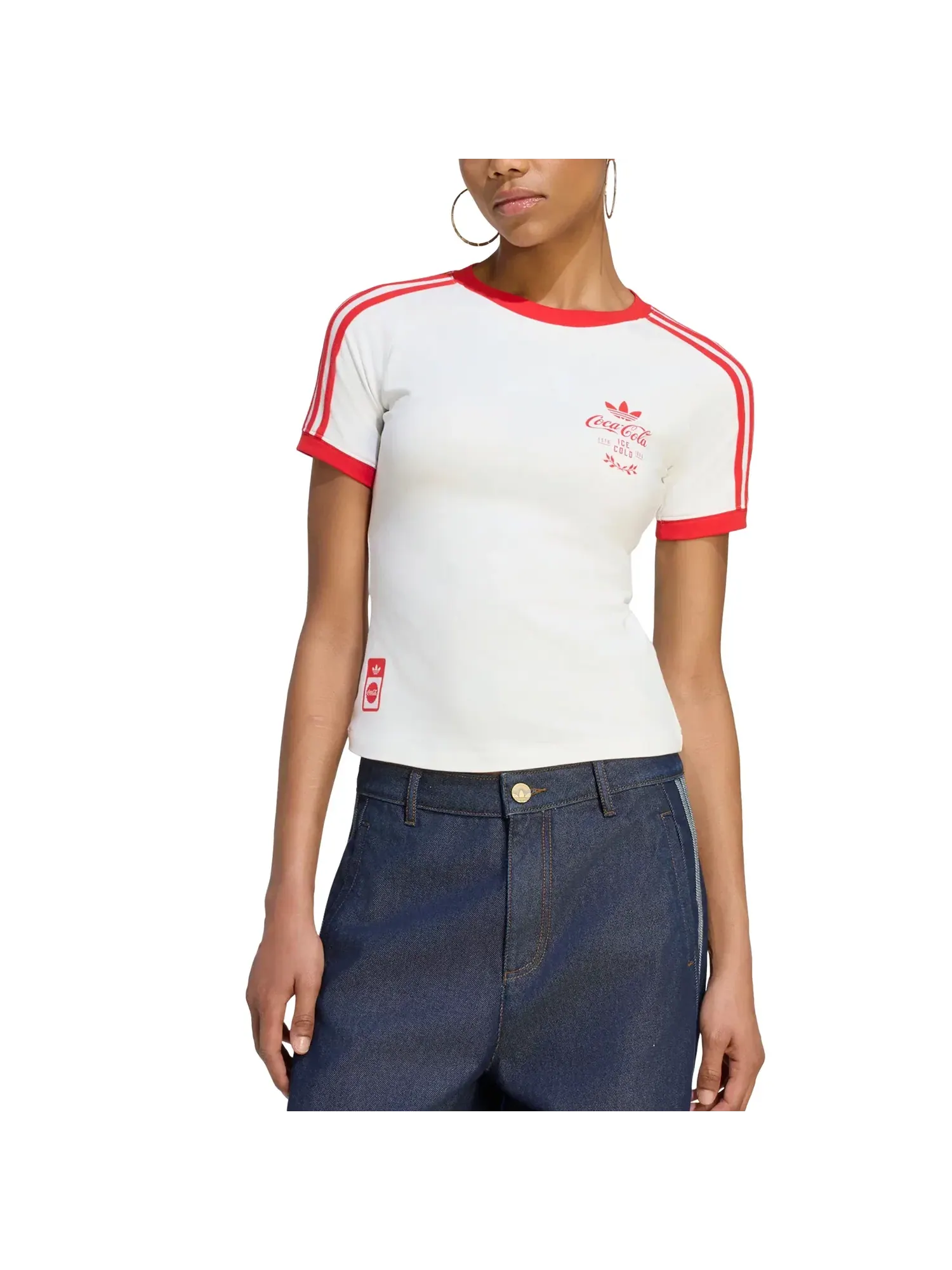 Женская футболка с принтом Adidas x Coca-Cola 3-Stripes Tee — изображение 2 из 3, белый