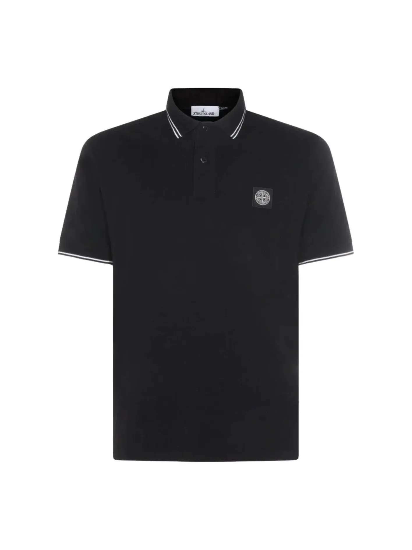 Футболка-поло STONE ISLAND 2200010 приталенного кроя с нашивкой в виде компаса — изображение 1 из 1, черный