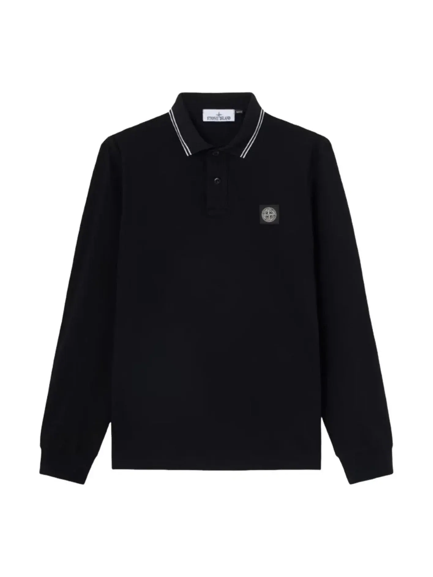 STONE ISLAND 2200012 Приталенная рубашка-поло с длинными рукавами и нашивкой в виде компаса — изображение 1 из 1, черный