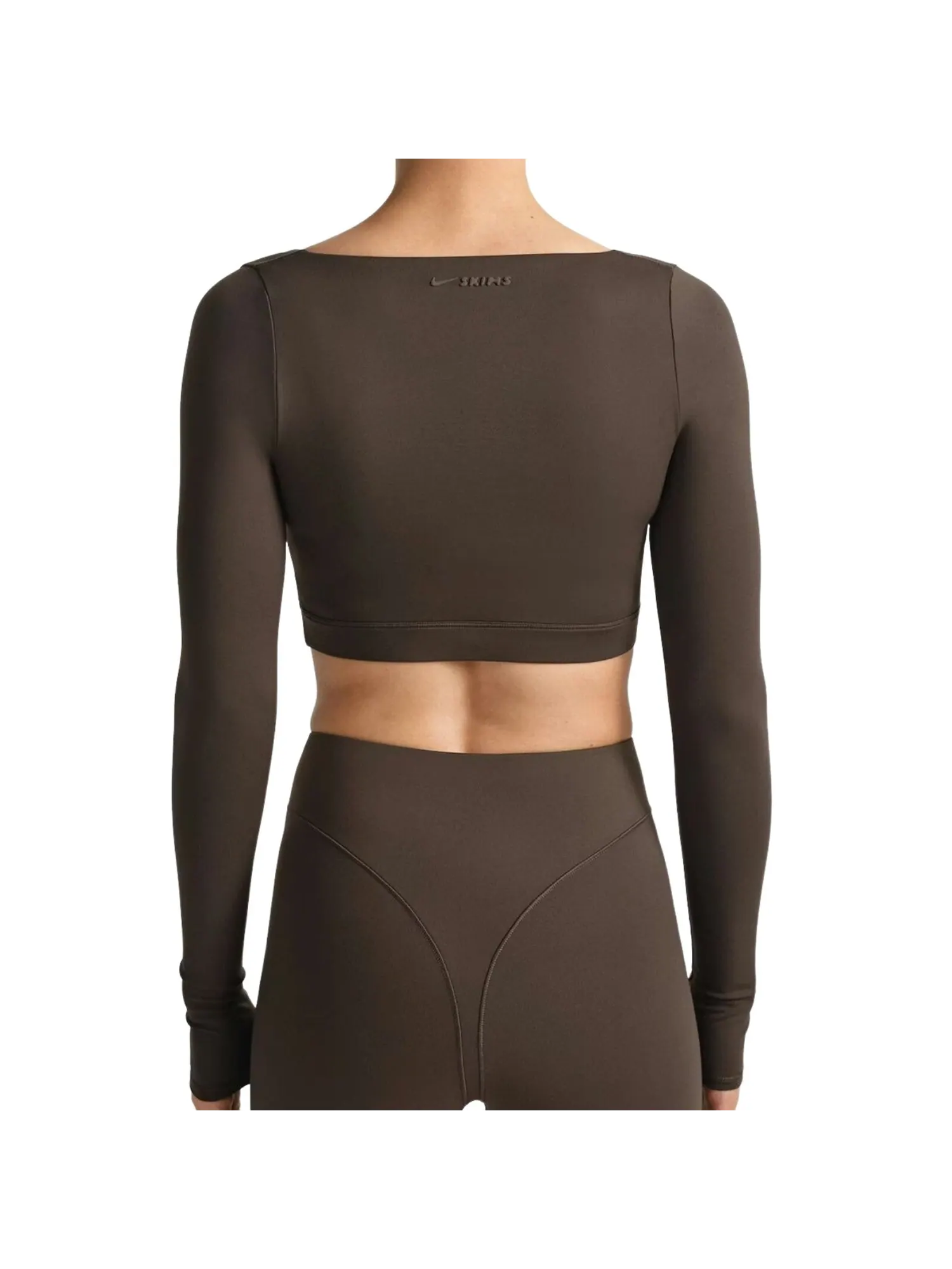 (WMNS) Nike x SKIMS Матовый укороченный топ с длинными рукавами и запахом, цвет «Темная сепия» — изображение 3 из 3