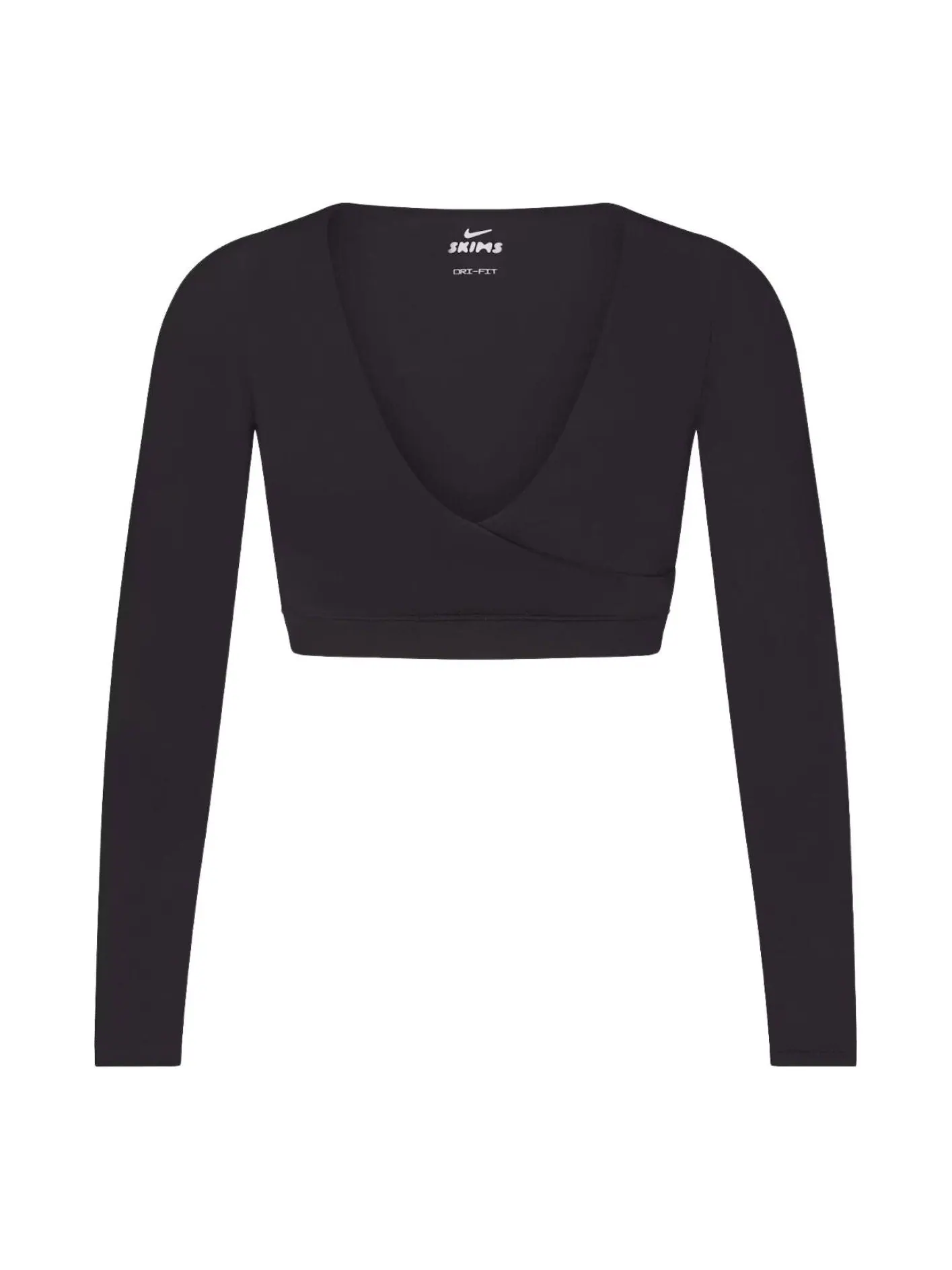 (WMNS) Nike x SKIMS Матовый укороченный топ с длинными рукавами и запахом, цвет «Обсидиан» — изображение 1 из 3