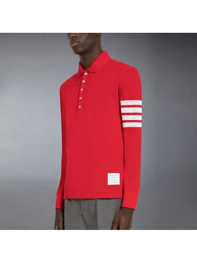 Футболка с длинными рукавами и воротником THOM BROWNE — изображение 2 из 3, красный