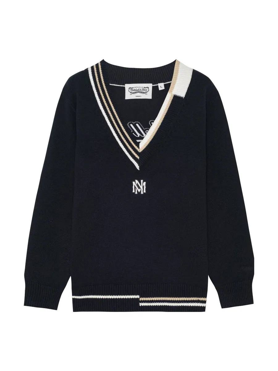 Свитер Mitchell & Ness Branded Contrasting V-Neck Sweater 'Black' — изображение 1 из 6, черный