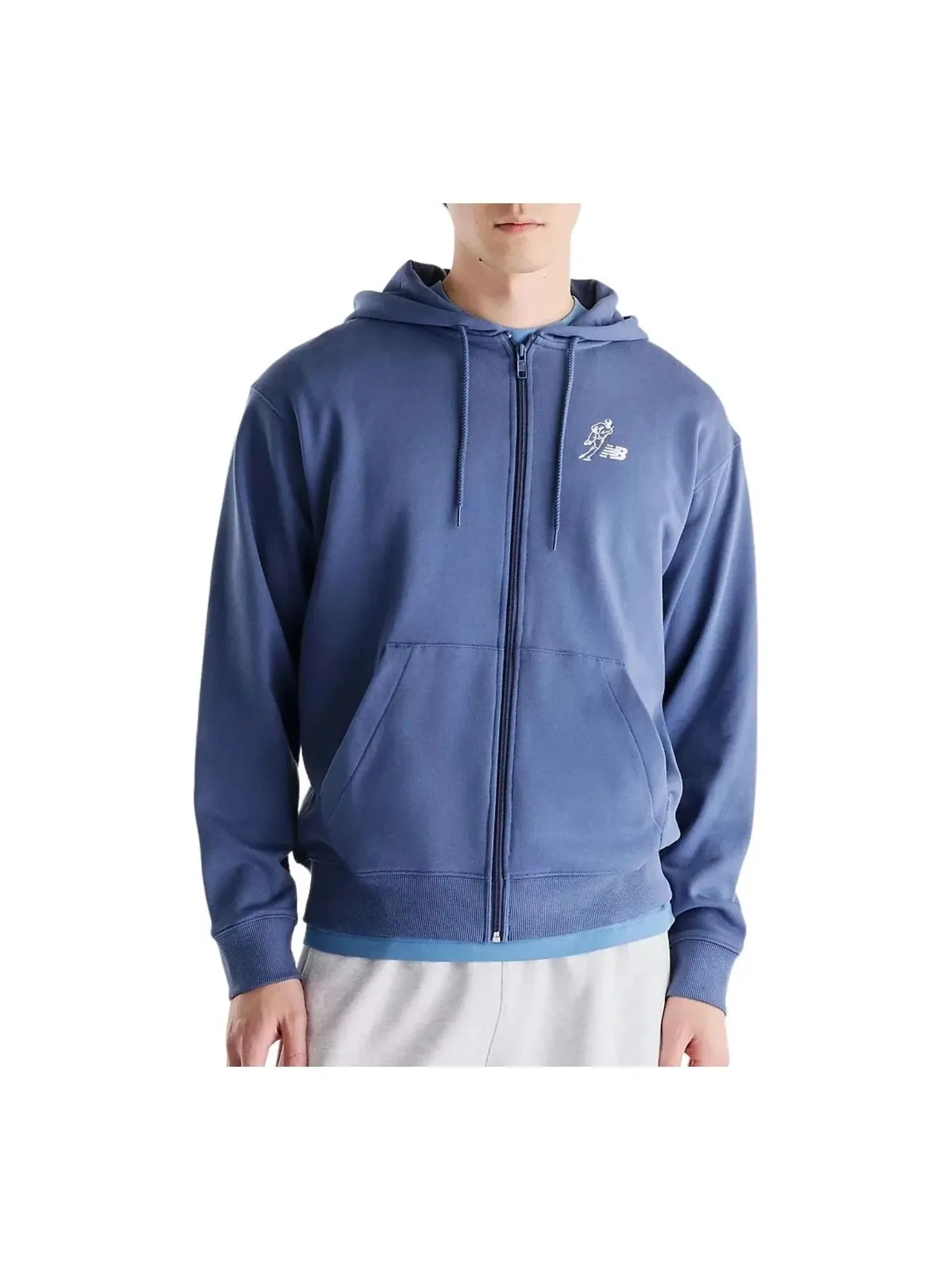 Мужское худи с полноценной застежкой-молнией New Balance Logo French Terry Full Zip Hoodie — изображение 1 из 2, синий