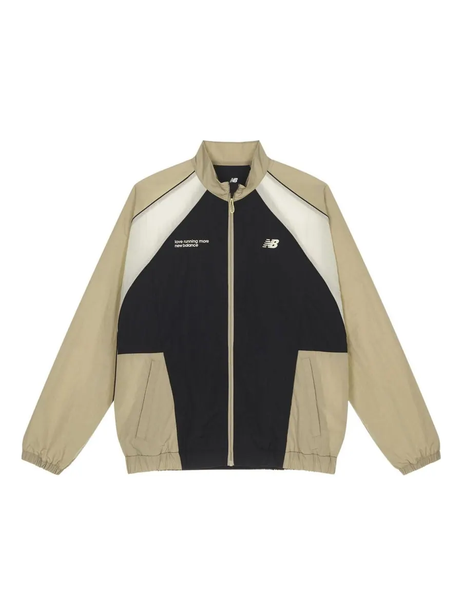 Куртка New Balance Color Block Woven Windbreaker 'Beige Black' — изображение 1 из 4, бежевый