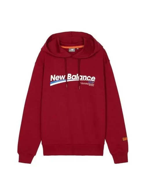 Толстовка с капюшоном с принтом алфавита повседневная винно-красная New Balance — изображение 1 из 2, винный красный
