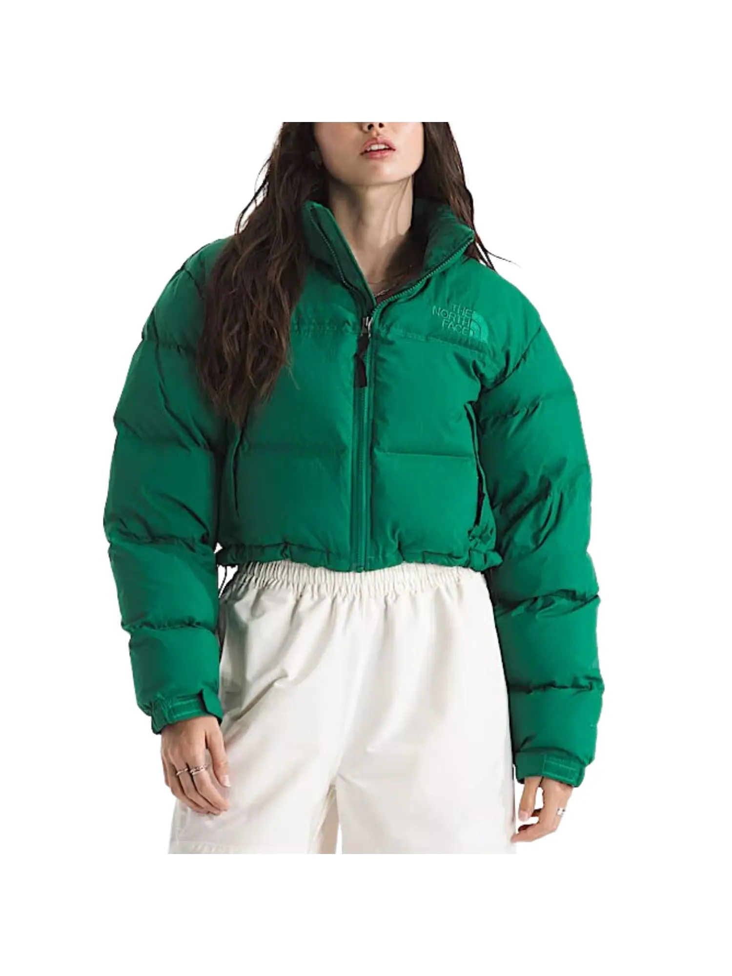 (WMNS) Куртка The North Face Nuptse Short DTM Jacket 'Evergreen' — изображение 2 из 3, зеленый