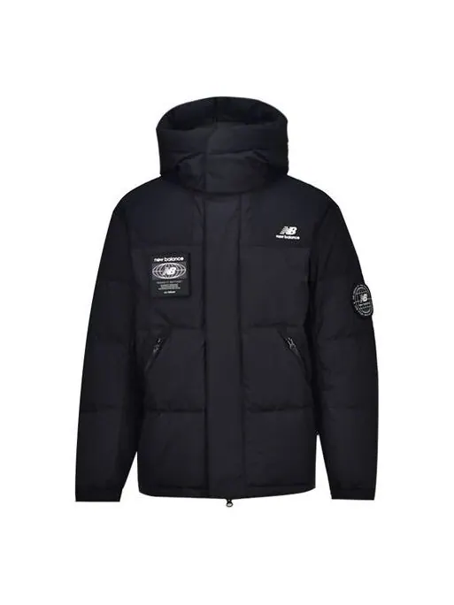 Куртка теплые с капюшоном пуховик New Balance — изображение 1 из 3, черный/белый