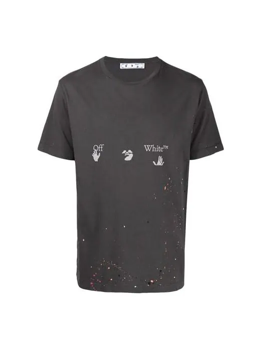 Футболка vintage paint splatter short-sleeve tee 'magnet white' Off-White — изображение 1 из 4, темный серый