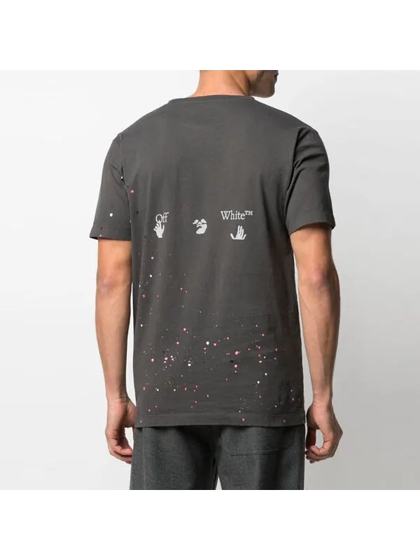 Футболка vintage paint splatter short-sleeve tee 'magnet white' Off-White — изображение 3 из 4, темный серый
