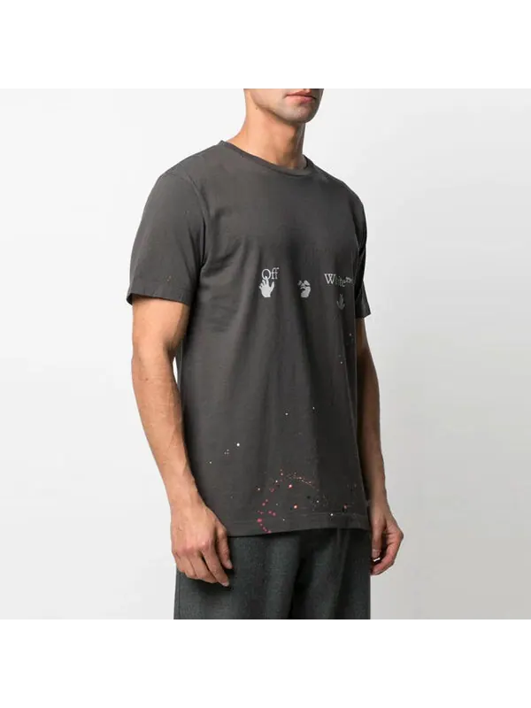 Футболка vintage paint splatter short-sleeve tee 'magnet white' Off-White — изображение 4 из 4, темный серый