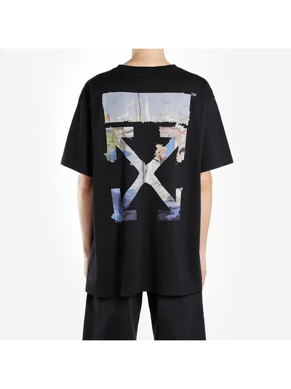 Футболка oversize painting arrow printing cotton round neck short sleeve loose fit black Off-White — изображение 4 из 4
