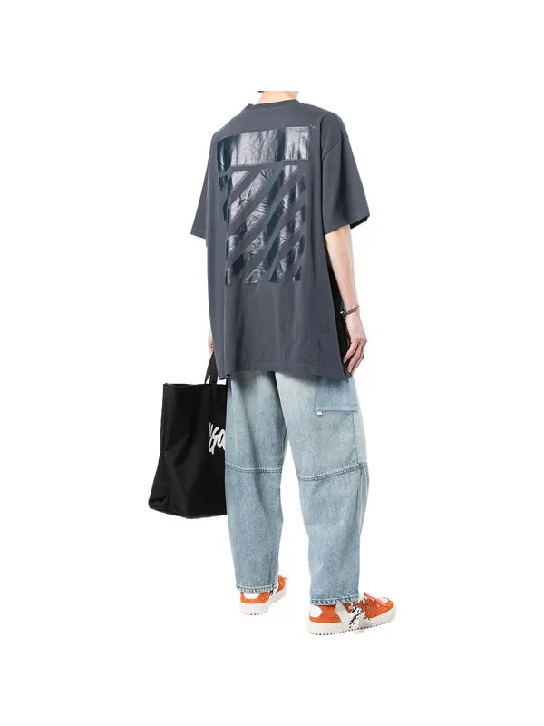 Футболка Men's OFF-WHITE Stripe Printing Short Sleeve Loose Fit Navy Blue T-Shirt — изображение 4 из 4, мульти