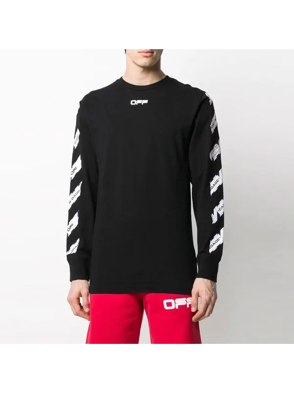 Толстовка airport tape printing stripe round neck black Off-White — изображение 2 из 4, черный