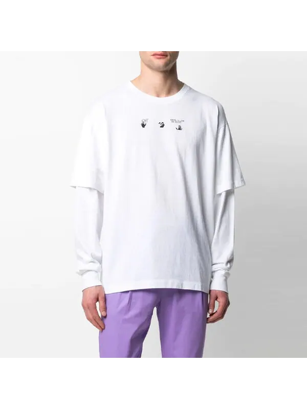 Футболка ss21 logo rear pattern printing round neck long sleeves ordinary version white Off-White — изображение 2 из 4, белый