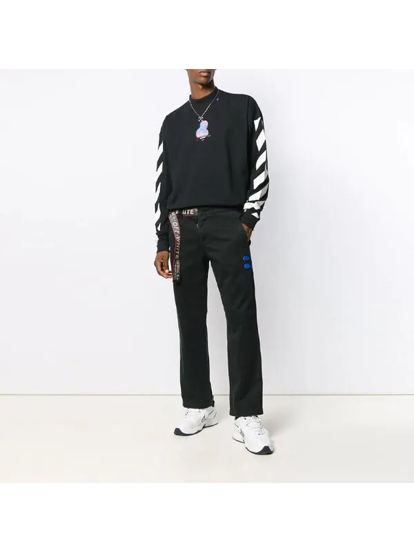Футболка diagonal striped cotton longsleeve Off-White — изображение 3 из 4, черный