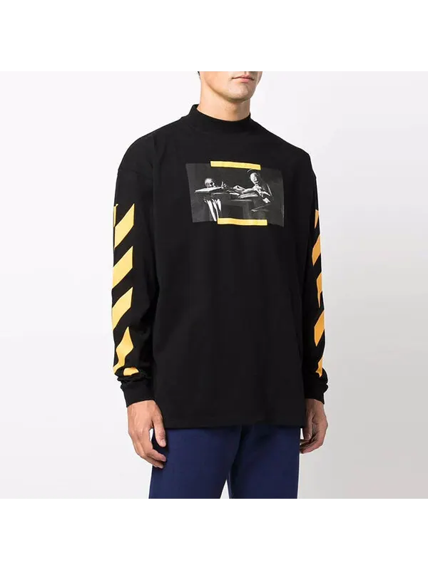 Толстовка men's caravaggio painting pattern stripe long sleeves loose fit black Off-White — изображение 4 из 4, черный