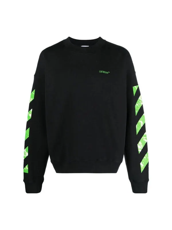 Толстовка diag stripe cotton sweatshirt 'black' Off-White — изображение 1 из 4, черный/зеленый