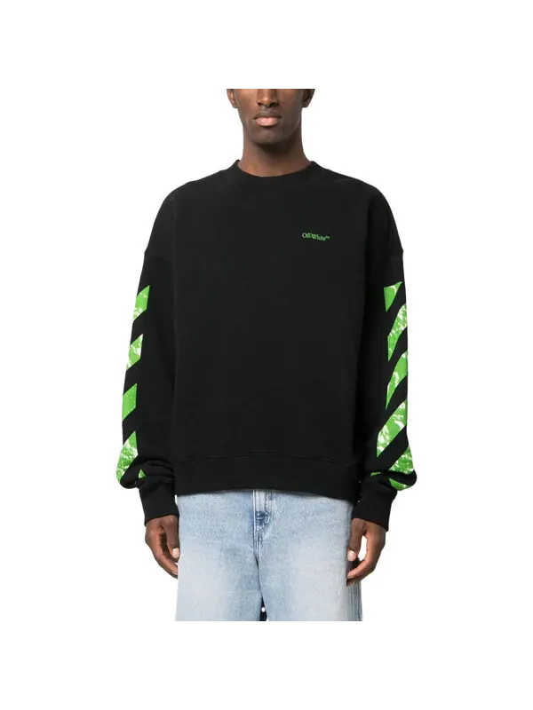Толстовка diag stripe cotton sweatshirt 'black' Off-White — изображение 2 из 4, черный/зеленый