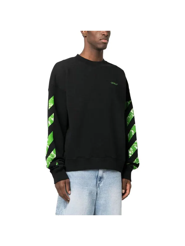 Толстовка diag stripe cotton sweatshirt 'black' Off-White — изображение 4 из 4, черный/зеленый