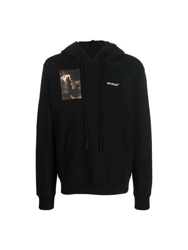 Толстовка men's fw22 character printing hooded long sleeves loose fit black Off-White — изображение 1 из 4, черный/белый