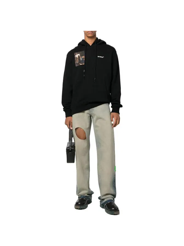 Толстовка men's fw22 character printing hooded long sleeves loose fit black Off-White — изображение 2 из 4, черный/белый