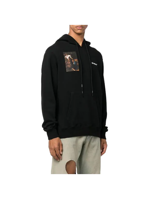 Толстовка men's fw22 character printing hooded long sleeves loose fit black Off-White — изображение 4 из 4, черный/белый