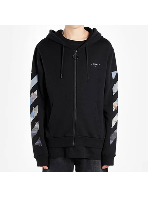 Толстовка Men's OFF-WHITE Painting Printing Arrow Pattern Zipper Classic Black — изображение 3 из 4, черный