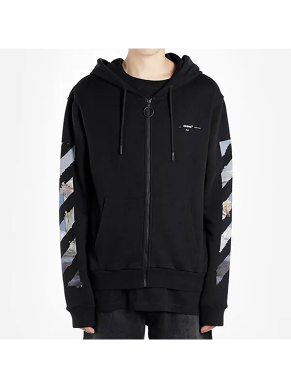 Толстовка OFF-WHITE diagonal arrow print zipped cotton — изображение 3 из 4, черный