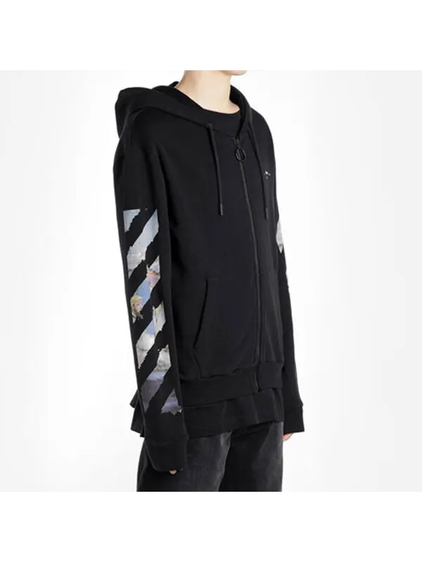 Толстовка OFF-WHITE diagonal arrow print zipped cotton — изображение 4 из 4, черный