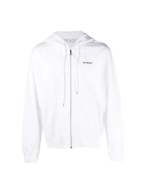 Толстовка Off-White Diag-Print Zip-Up Hoodie — изображение 1 из 4, белый