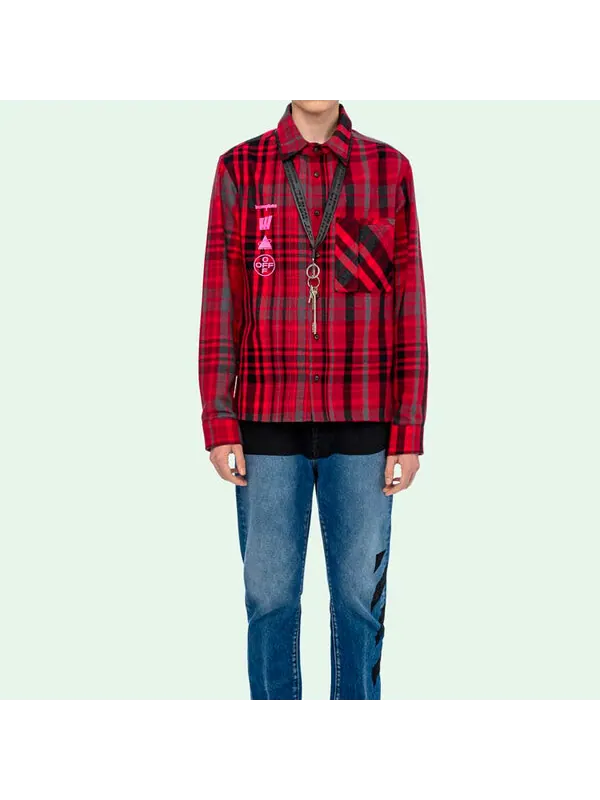 Рубашка mariana de silva shirt mens long sleeve plaid shirts Off-White — изображение 3 из 4, красный