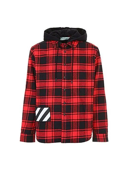 Рубашка plaid splicing hooded shirt red black plaid 'red black' Off-White — изображение 1 из 4, красный/черный