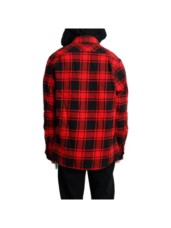 Рубашка plaid splicing hooded shirt red black plaid 'red black' Off-White — изображение 3 из 4, красный/черный