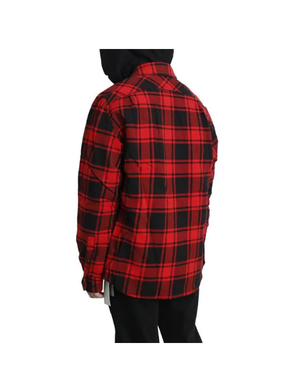 Рубашка plaid splicing hooded shirt red black plaid 'red black' Off-White — изображение 4 из 4, красный/черный