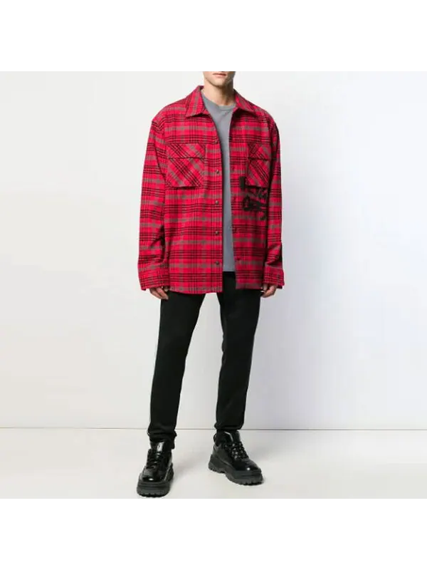 Рубашка bled cotton pattern shirt 'red black' Off-White — изображение 3 из 4, красный
