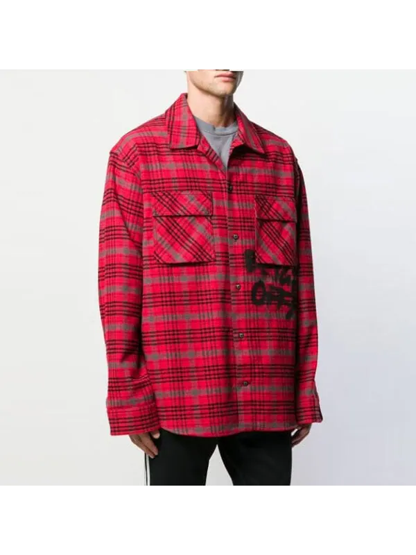 Рубашка bled cotton pattern shirt 'red black' Off-White — изображение 4 из 4, красный