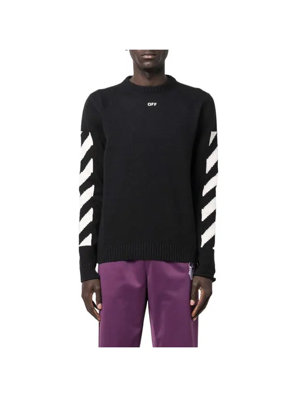 Свитер fw22 round pullover 'black white' Off-White — изображение 2 из 4, черный/белый