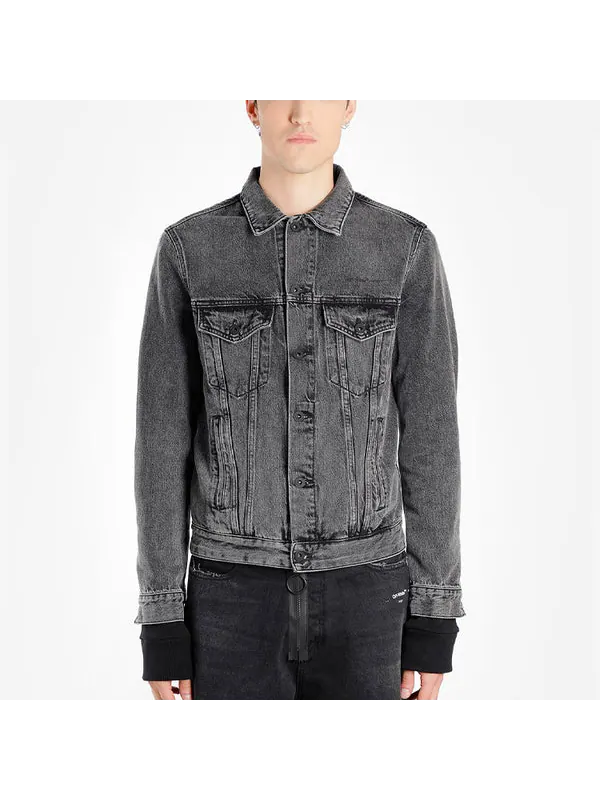 Куртка denim distressed jacket 'black' Off-White — изображение 3 из 4, серый