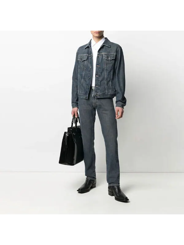 Куртка ss21 logo pattern printing denim jacket loose fit denim blue Off-White — изображение 2 из 4, синий