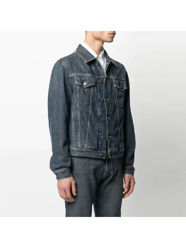Куртка ss21 logo pattern printing denim jacket loose fit denim blue Off-White — изображение 3 из 4, синий