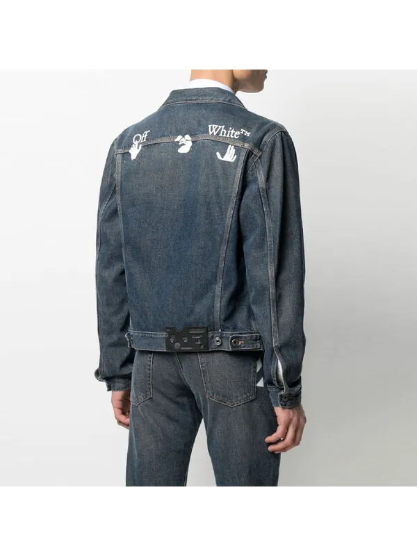 Куртка ss21 logo pattern printing denim jacket loose fit denim blue Off-White — изображение 4 из 4, синий